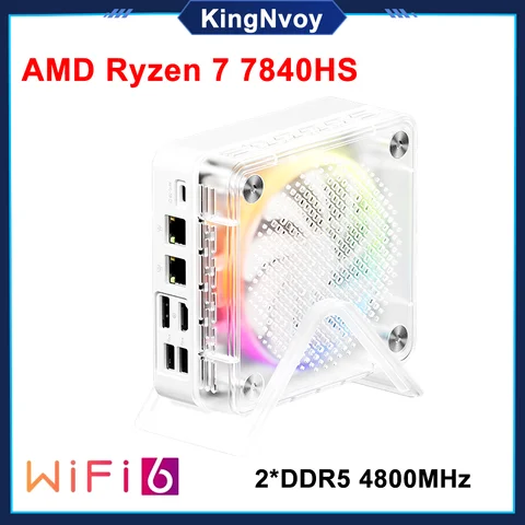 Мини-ПК серии Ice Soul Ryzen7 7840HS R9 690HX ES RGB светильник DDR5 NVMe 2,5G Dual LAN, мини-геймерский ПК Windows 11, компьютер 4K WiFi6