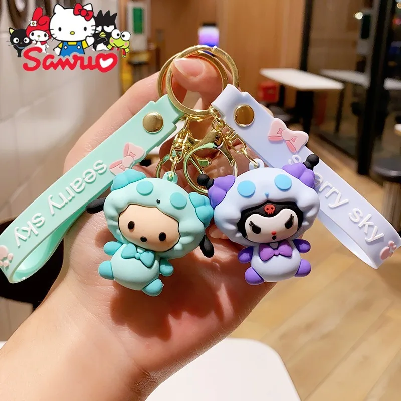 

Sanrio Melody Kuromi Hello Kitty Cinnamoroll Pochacco Keychain Pendant Three-dimensional Cartoon KT Doll Gift Hanging Ornament