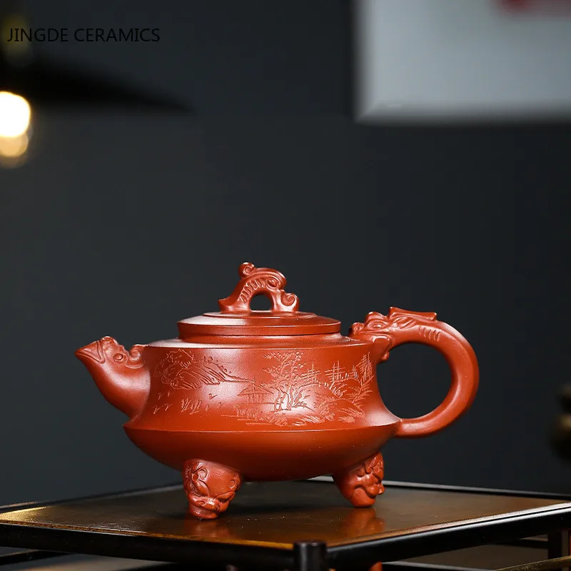 

Hand-painted Landscape Yixing Raw Ore Teapot Purple Clay Xishi Tea Pots Filter Kettle Handmade Tea Infuser Home Drinkware 280ml
