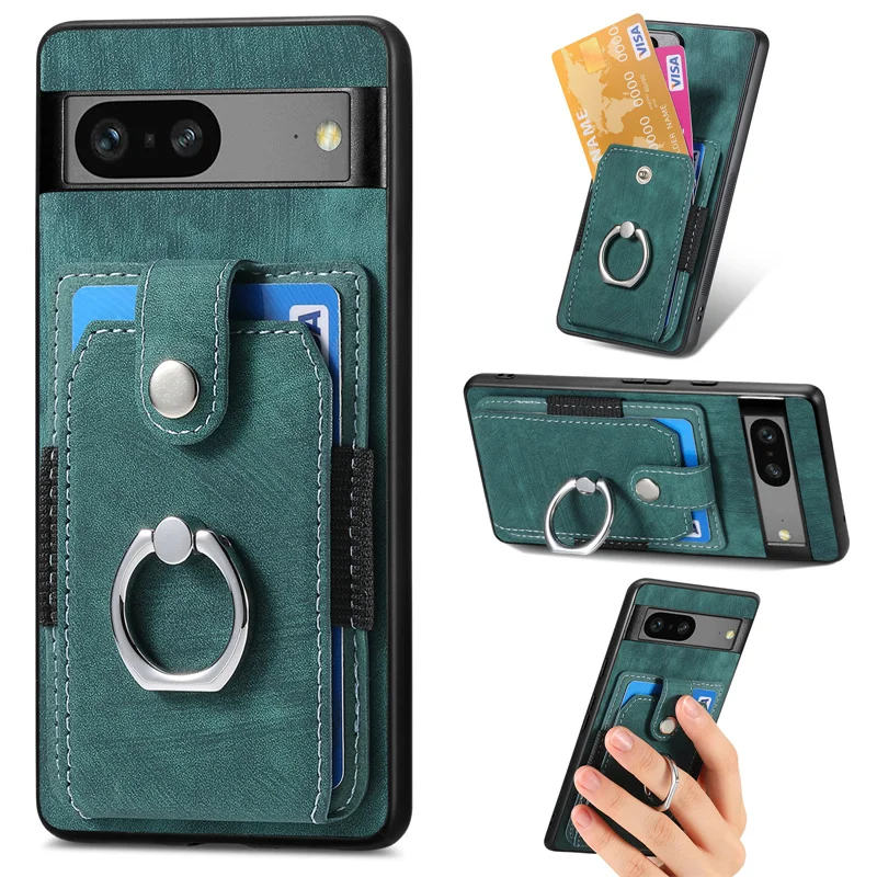 Luxury Leather Card Wallet Cardholder Case For Google Pixel 8 Pro 7A 7 Pro 6A 6 Pro Pocket Holder With Ring Kickstand Shockproof