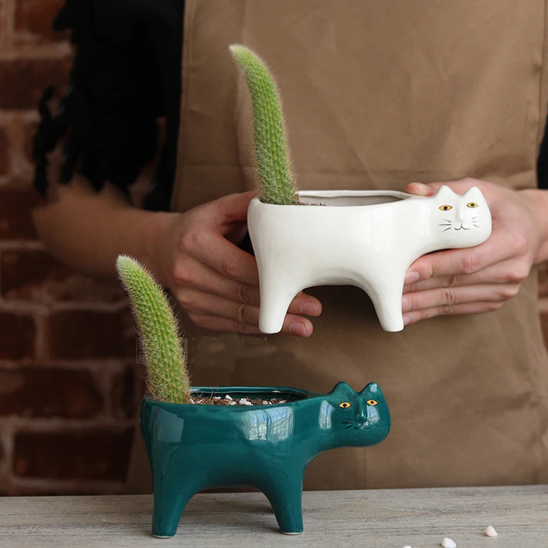 

Cute Cat Ceramic Garden Flower Pot Animal Image Cactus Plants Planter Succulent