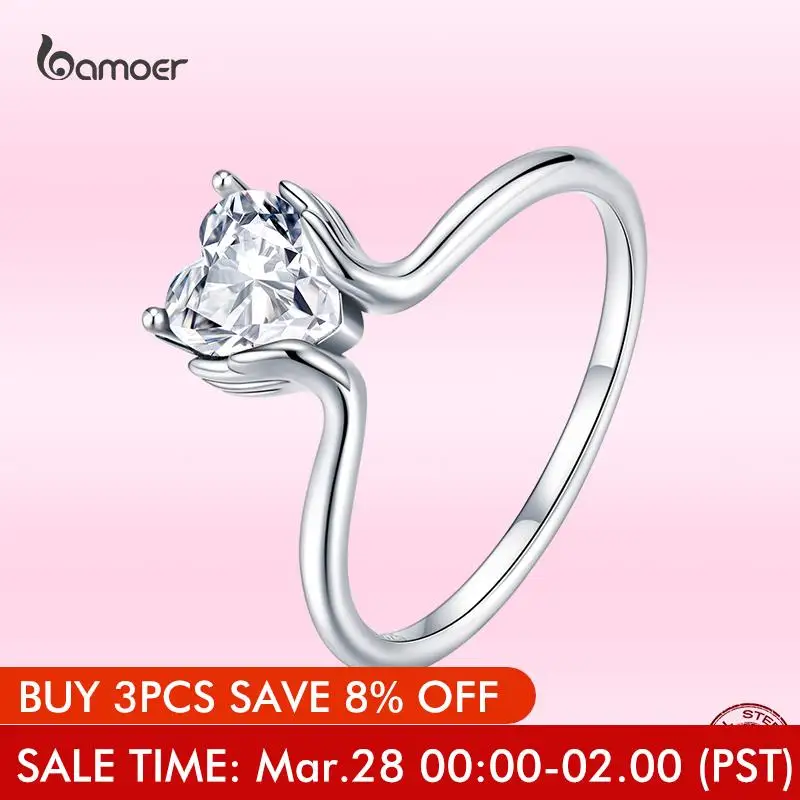 

Bamoer 2021 Genuine 925 Sterling Silver Classic Love Finger Rings Luxury Zircon Fine Wedding Jewelry for Women GXR729 Size 678
