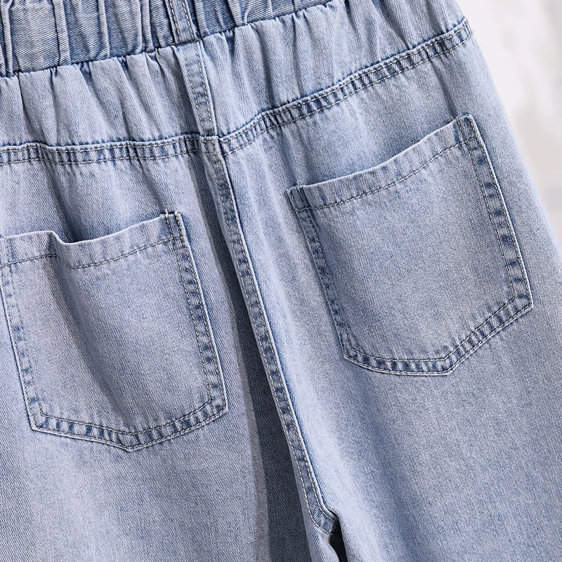 S-5XL Women Wide Leg Jeans 2022 New Spring Summer High Waist Loose Straight Pants Female Blue Casual Cropped Pants