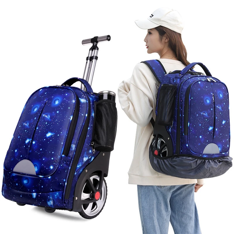 Children Rolling Backpack 18 inch Rolling Luggage Suitcase for Girls Children Travel Trolley Backpack Rolling Luggage Bag Wheels
