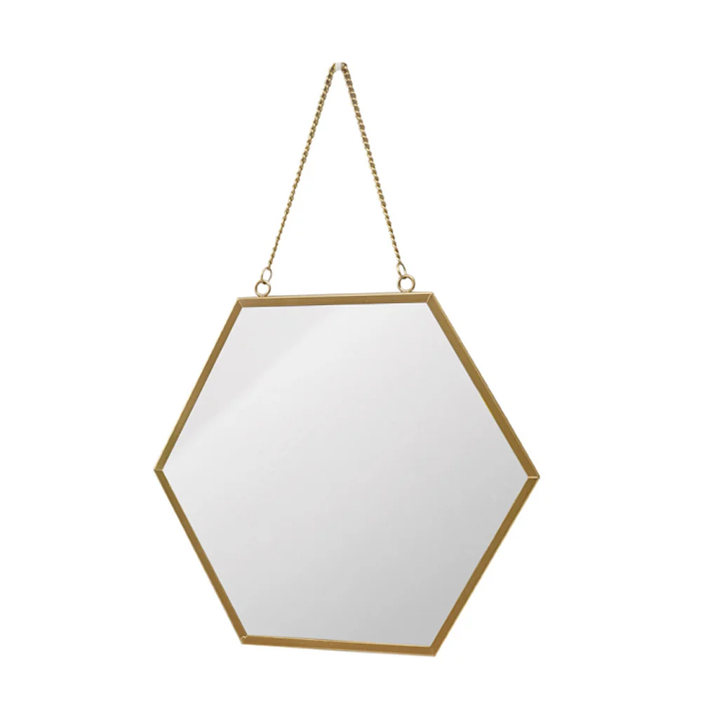 

Vanity Mirror Bathroom Makeup Wall Metal Decor Hexagon Hanging Decorative Glass