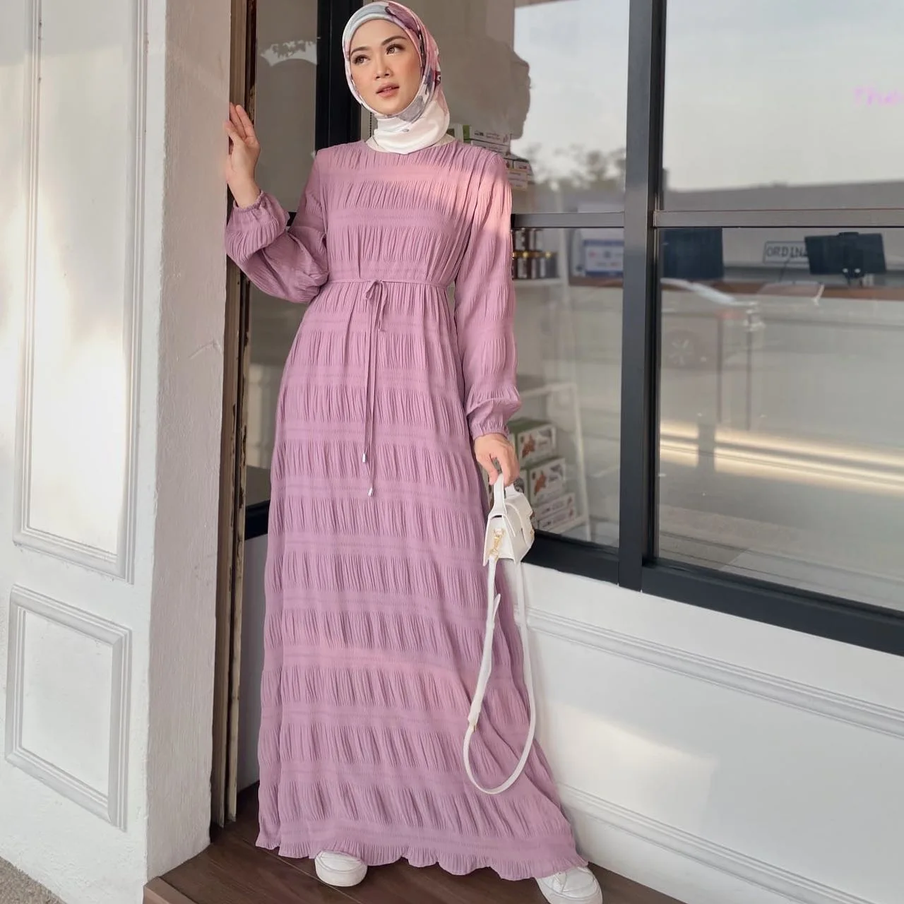 Muslim Dress Women Middle Eastern New Malay Solid Color Long Dress Chiffon Pleated Dress Robe Elegante Femme Abaya Open Abaya