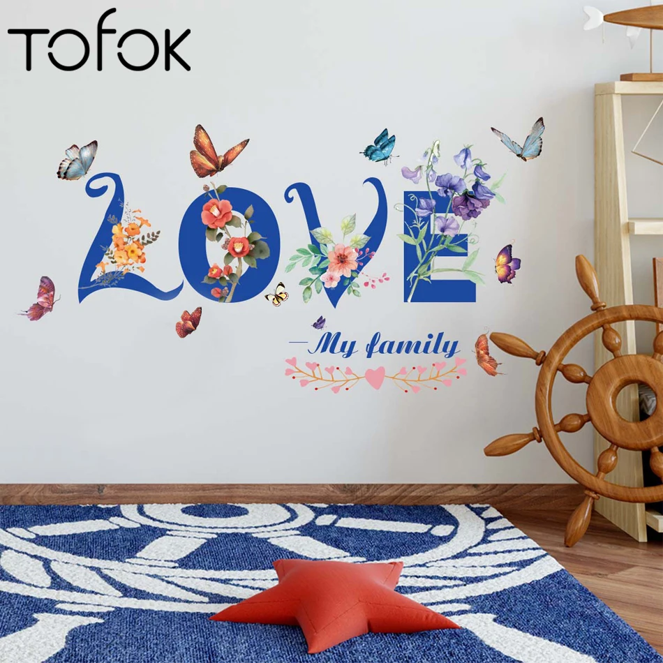 

Tofok Color Butterfly LOVE English Wall Stickers Living Room Background Wall Decoration Kids Rooms Baby Nursery Room Home Decor