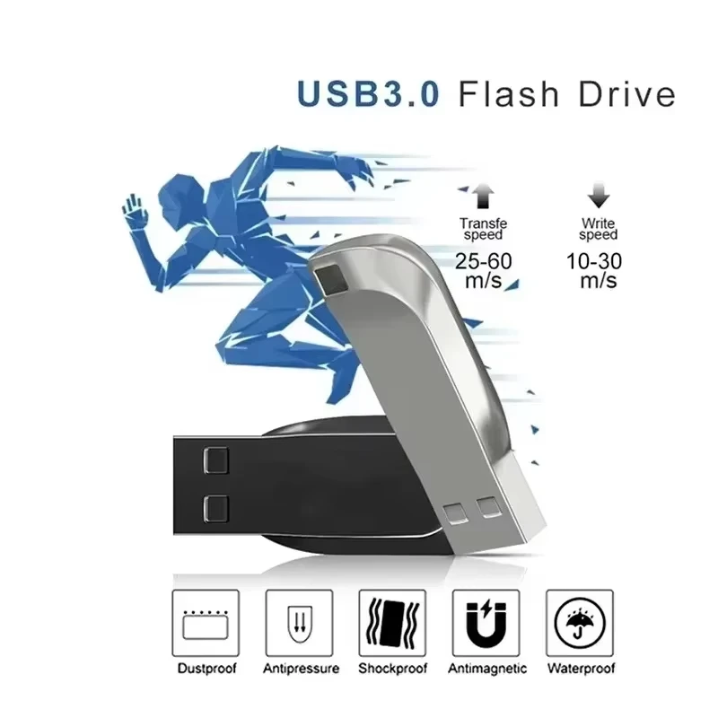 Фото USB-накопитель 2 ТБ USB 3.0, миниатюрный высокоскоростной металлический флеш-накопитель 1 ТБ 512 ГБ, портативный водонепроницаемый накопитель для хранения данных и музыки в автомобиле №5