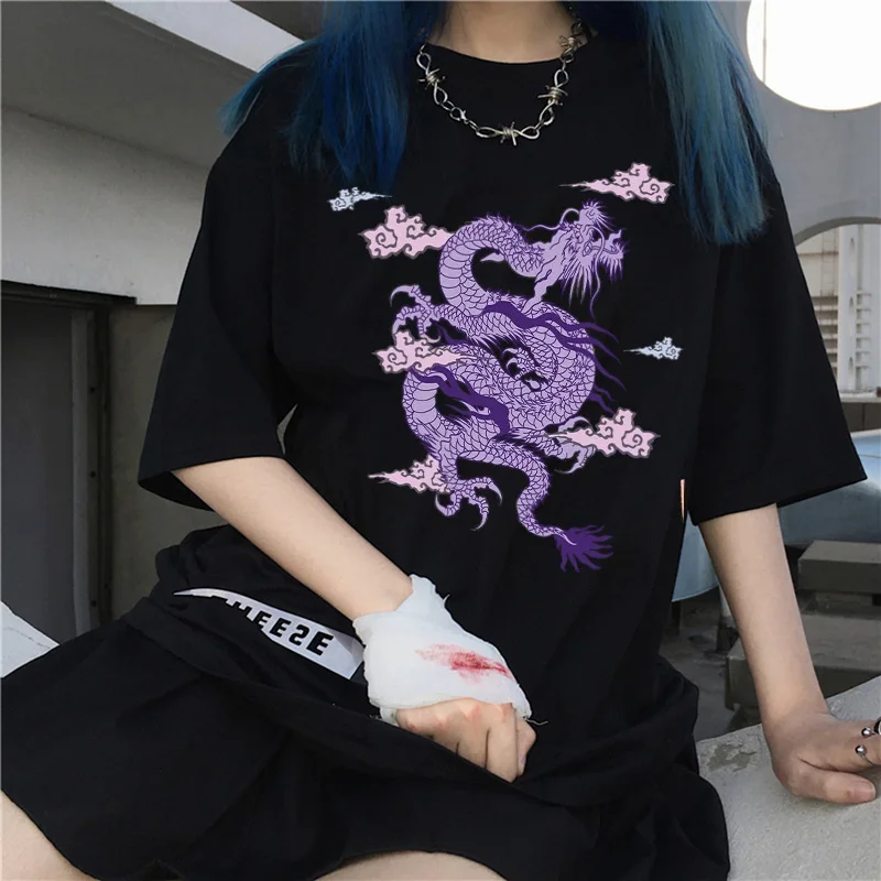 

Women T-shirts Streetwear Tops Ulzzang Harajuku Vintage Chinese Dragon Print Short Sleeve Oversized T Shirt Female Clothing