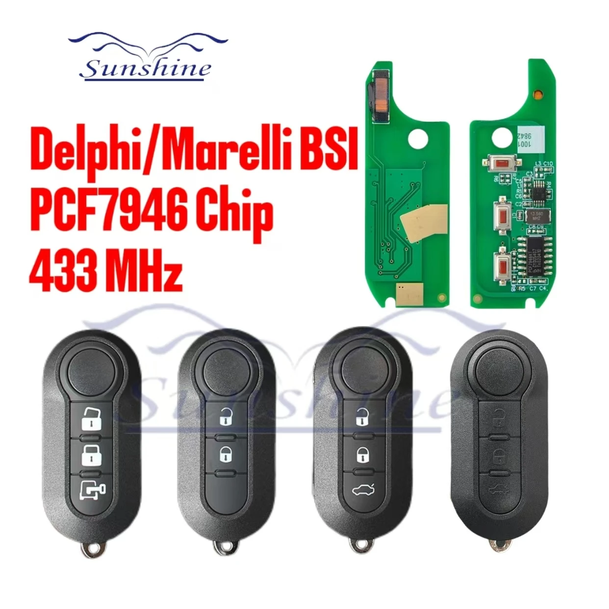Автомобильный ключ Sunshine для Fiat 500L Ducato Citroen Jumper Peugeot Boxer Marelli 500 Doblo Grande Punto Delphi PCF7946 433
