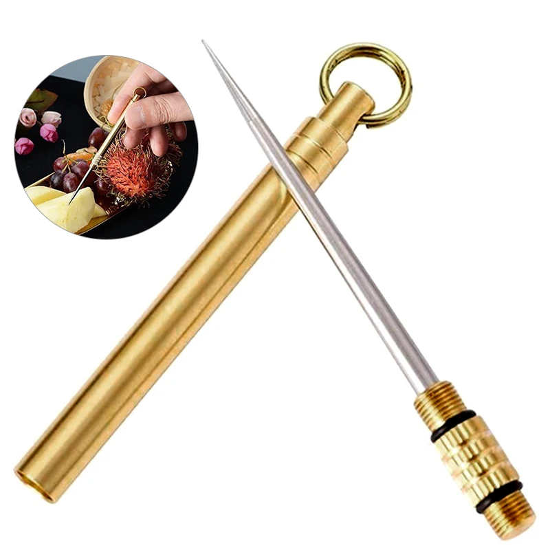 

Titanium Outdoor Edc Portable Multifunctional Toothpick Bottle Fruit Fork Camping Tool Toothpick Tube Stronger Than Dental Floss