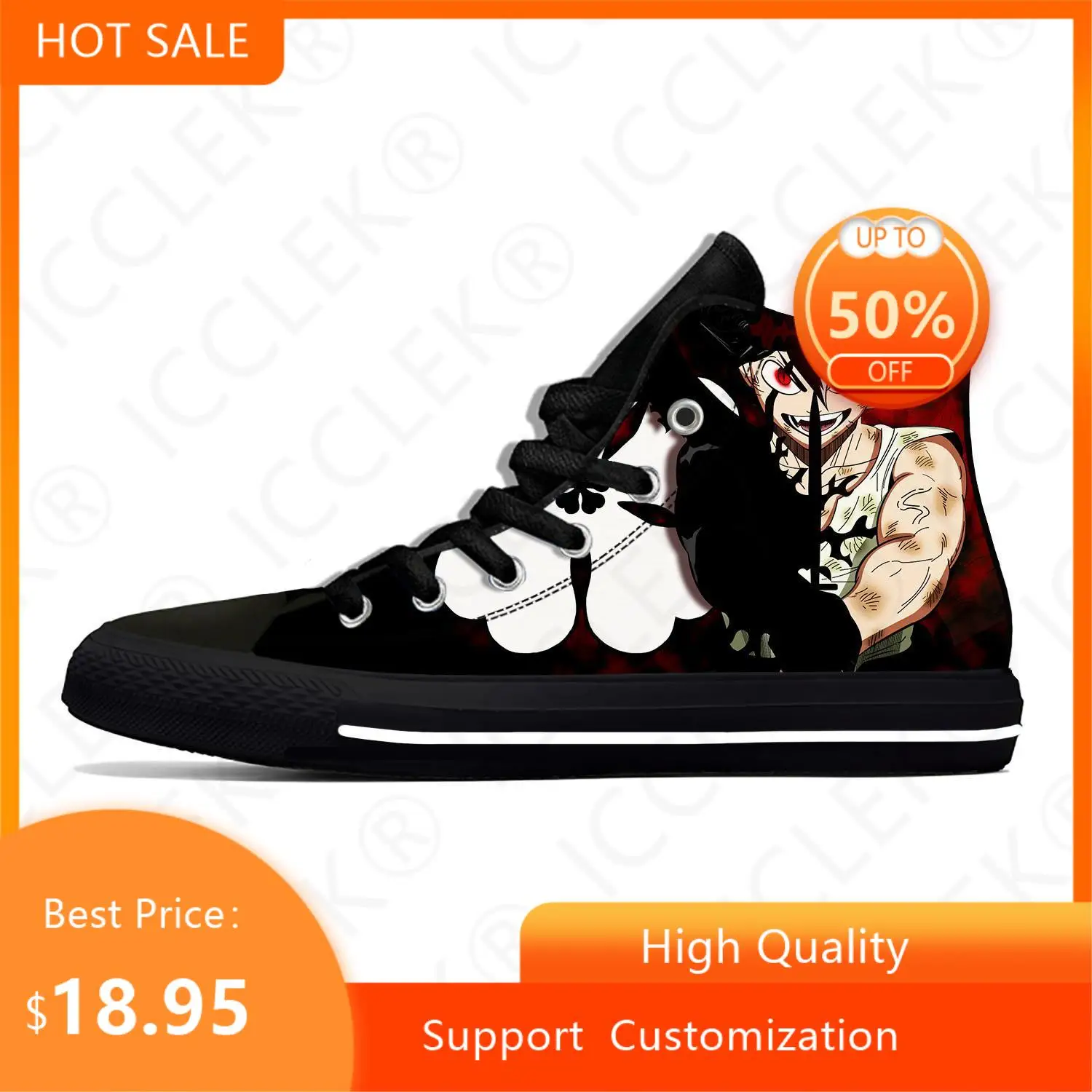 

Japanese Anime Manga Cartoon Black Clover Asta Casual Shoes High Top Hot Lightweight Breathable Mens Womens Teenager Sneakers