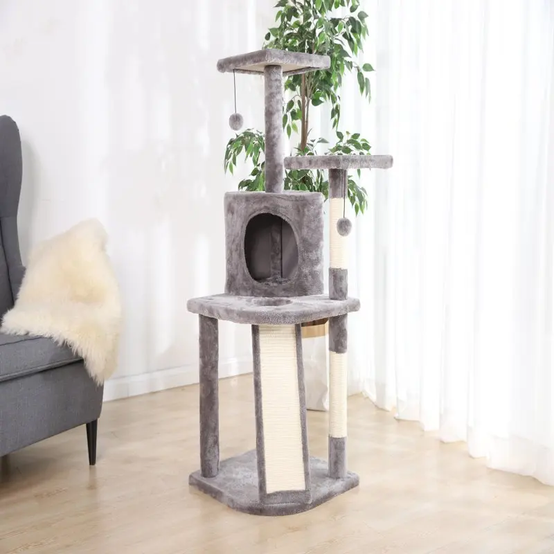 

Level Multi-Functional Cat Tree & Condo, Gray, Large 45" Tall Toys Pet Accessories