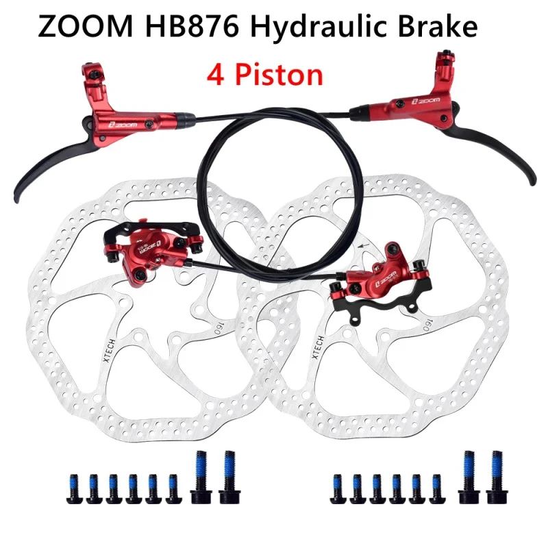 

ZOOM HB876 MTB 4 Piston Hydraulic Disc Brake 800mm/1400mm Mountain Bike Oil Pressure Brake With Resin Brake Pads