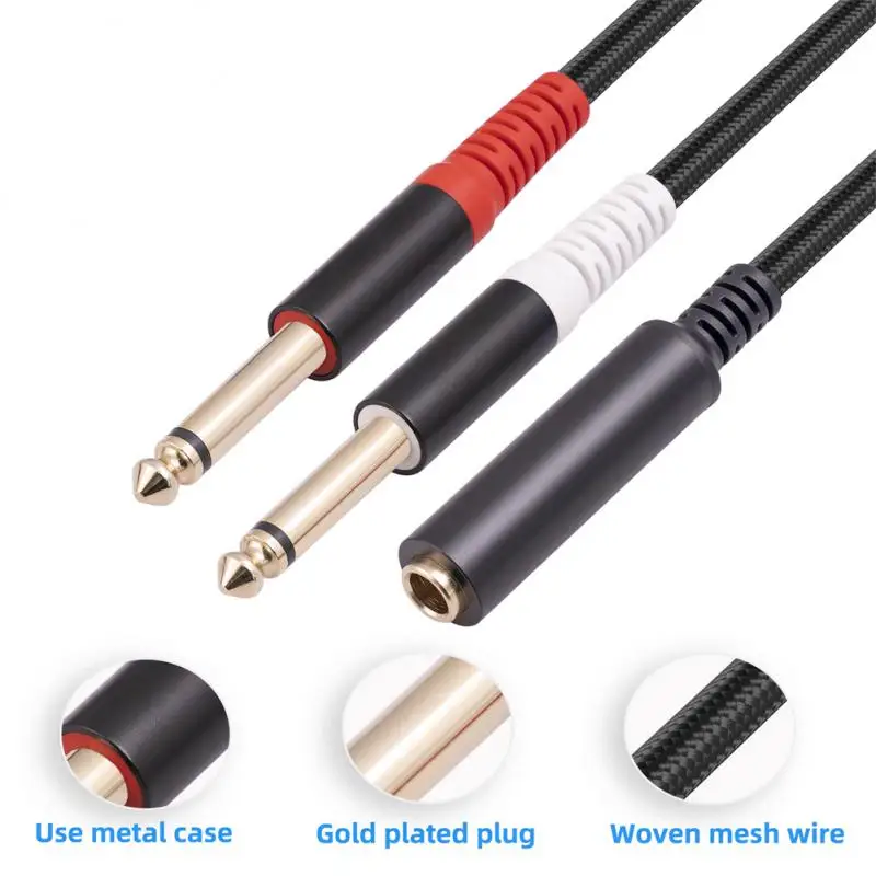 

6.35mm (1/4 TRS) stereo to double 6.35mm (1/4 TS) mono Splitter Cable for Interface Transfer of Mixer Headset Live Broadcast