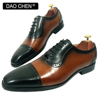 luxury brand men oxford shoes black brown cap toe shoes lace up casual mens dress shoes office wedding genuine leather men shoes