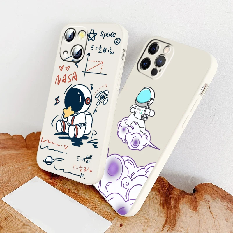 

Astronaut Cartoon Luxury Art Phone Case For Apple iPhone 14 13 12 Mini 11 XS Pro Max X XR 8 7 SE 2020 Armour Liquid Rope Cover