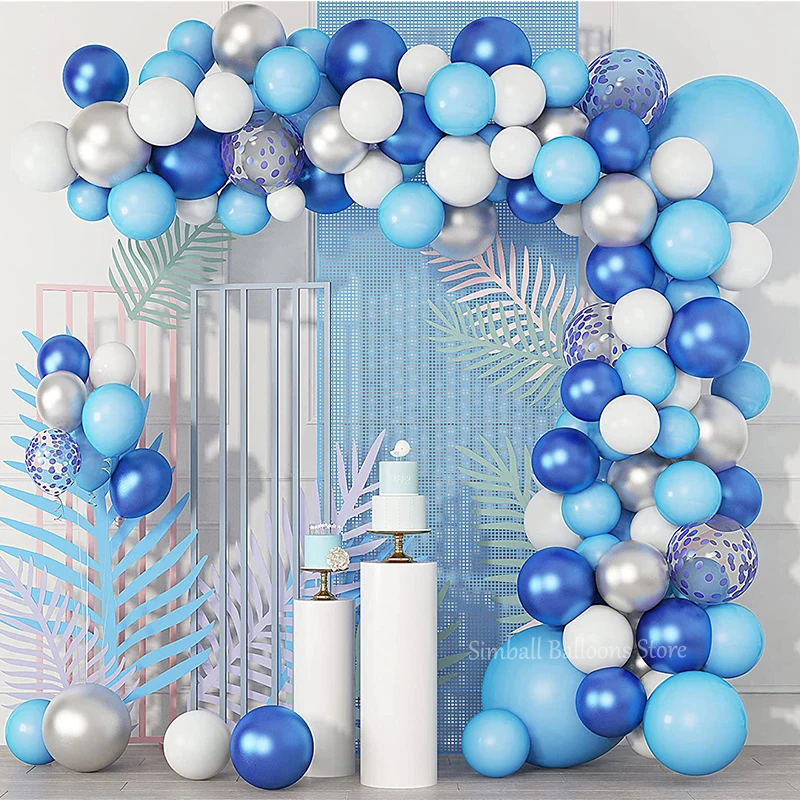 

Темно-синие воздушные шары, гирлянда, арочный комплект, металлические белые конфетти, набор воздушных шаров, украшение для дня рождения, юби...