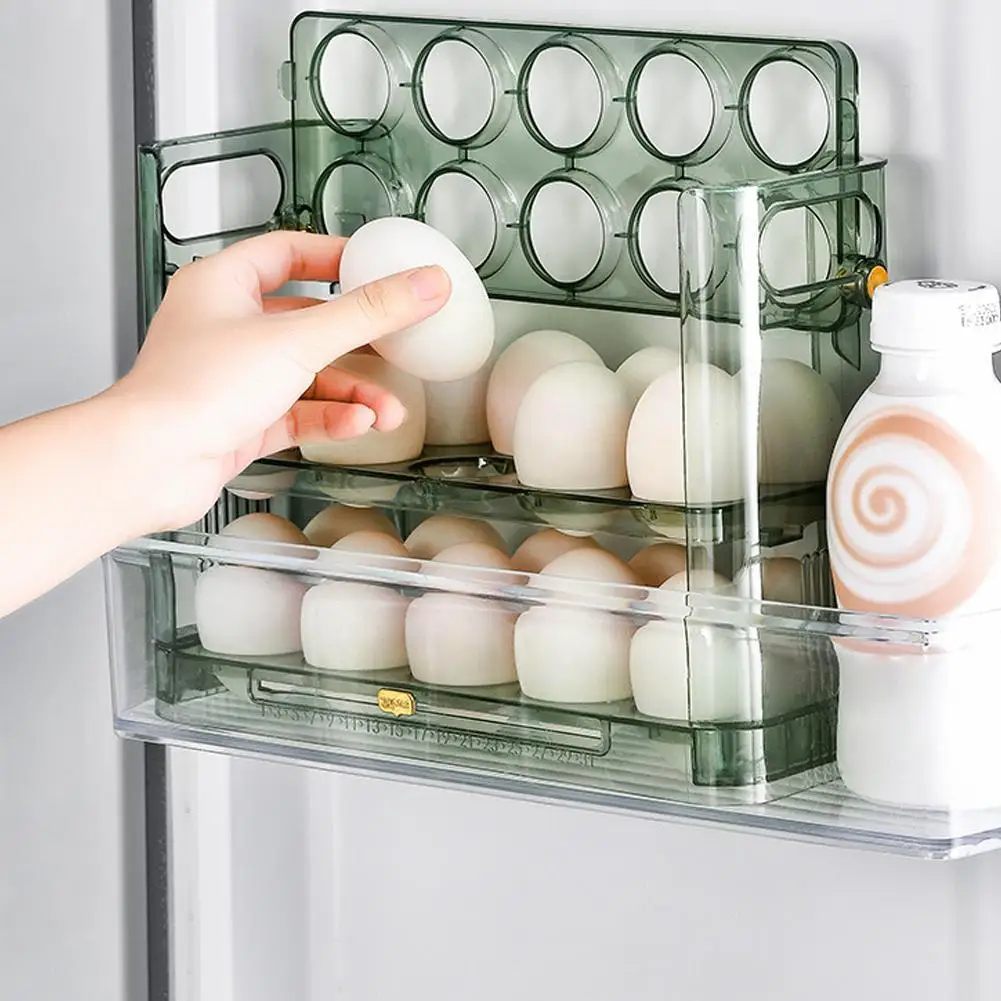 

Egg Storage Box Refrigerator Organizer Three Layers Reversible 30 Ray Dispenser Tray Storage Of -keeping Egg Kitchen C L9b9