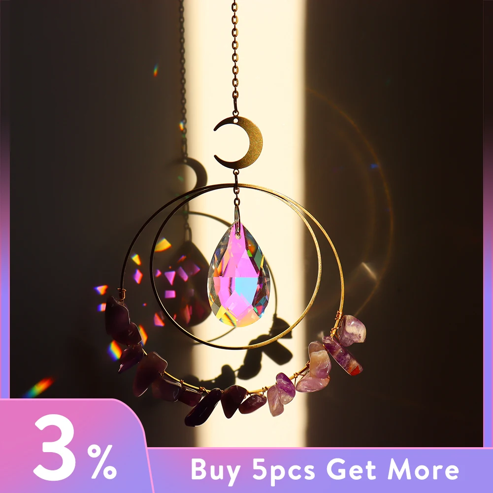 

Moon Circle Crystal Prisms Hanging Rainbow Maker Wind Chime Romantic Healing Natural Chakra Crystals Sun Catcher Car Pendants