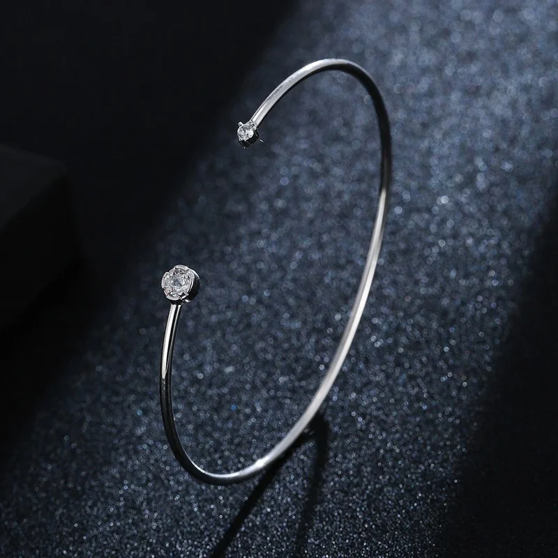 

Korean Style Simple Cute Round Zirconia Tennis Bangles for Women Fashion Jewelry Elegant Temperament Charm Bracelet Couple Gifts