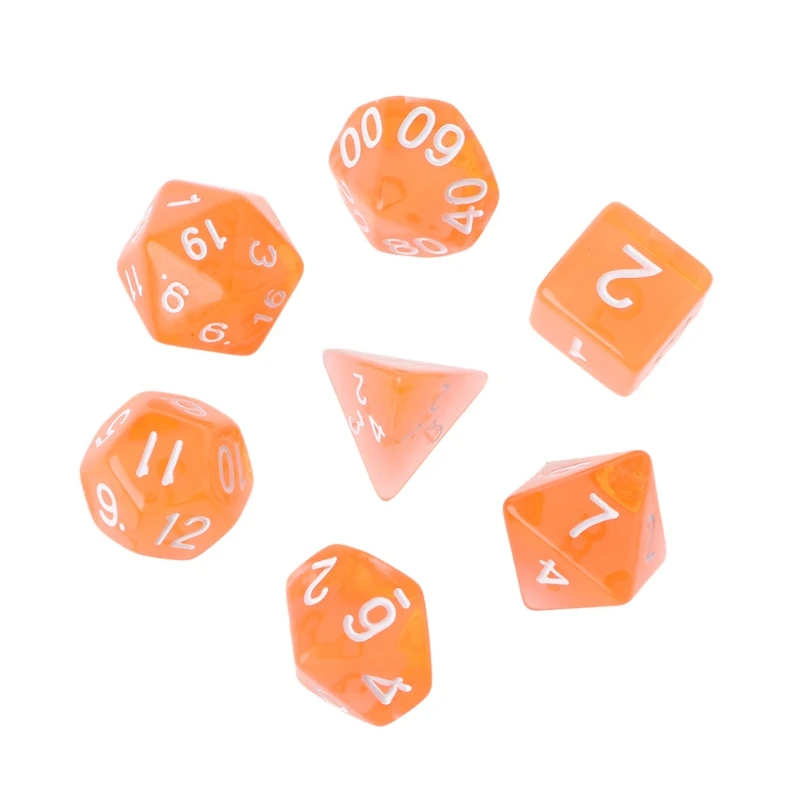 7Pcs Clear Polyhedral Game Dice For Dragon Pathfinder D20 D12 2xD10 D8 D6 D4