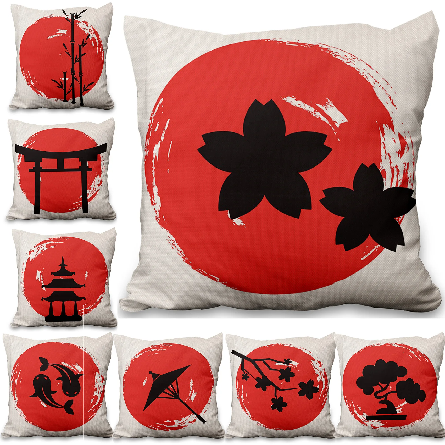 

Наволочка в японском стиле с изображением цветущей вишни, рыбы, 40*40 см, декоративная наволочка для дивана, украшение для дома, декоративная н...