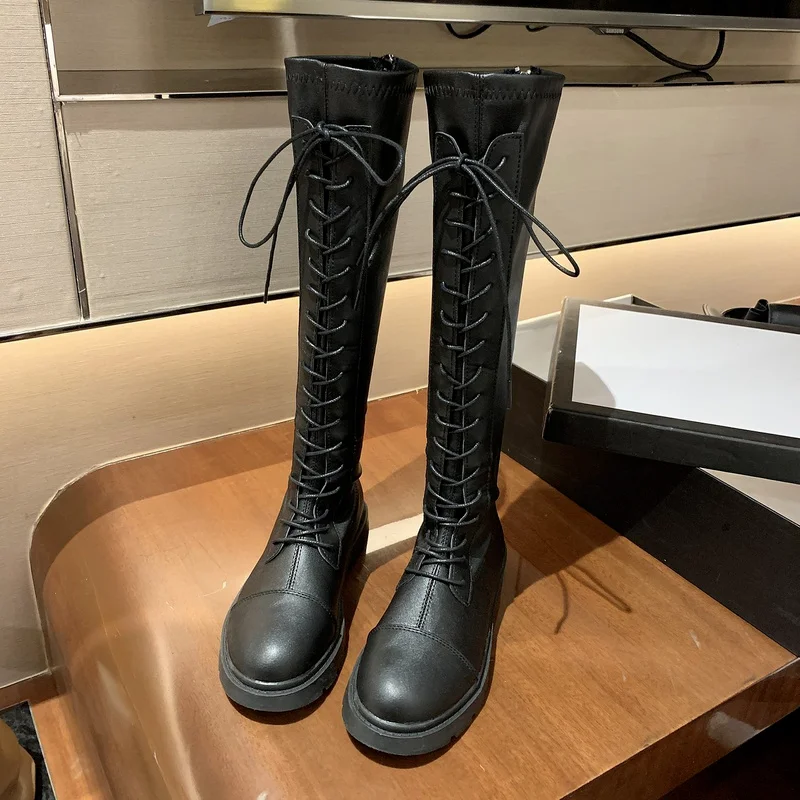 

Long Boots Round Toe Sexy High Heels Sexy Autumn Footwear Boots Women Mid Calf Ladies Lace-Up Over-the-Knee Women's Boots 2022