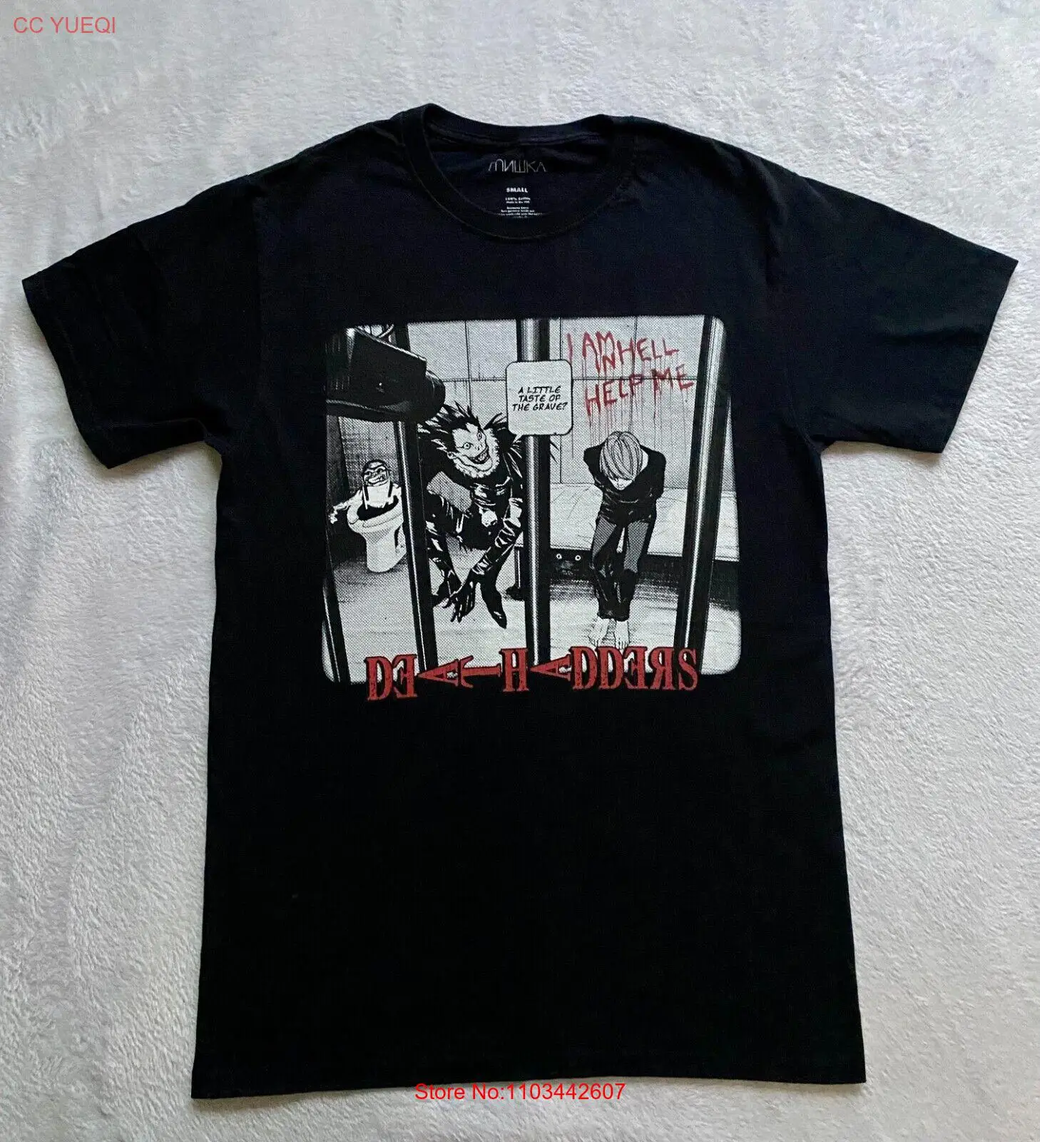 Мишка МНВКА Футболка Я в ад помогут мне от Death Note черная маленькая РЕДКАЯ