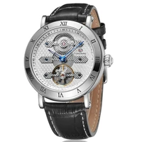 luxury silver skeleton mechanical watch men automatic self wind leather black band wristwatch male relogio masculino