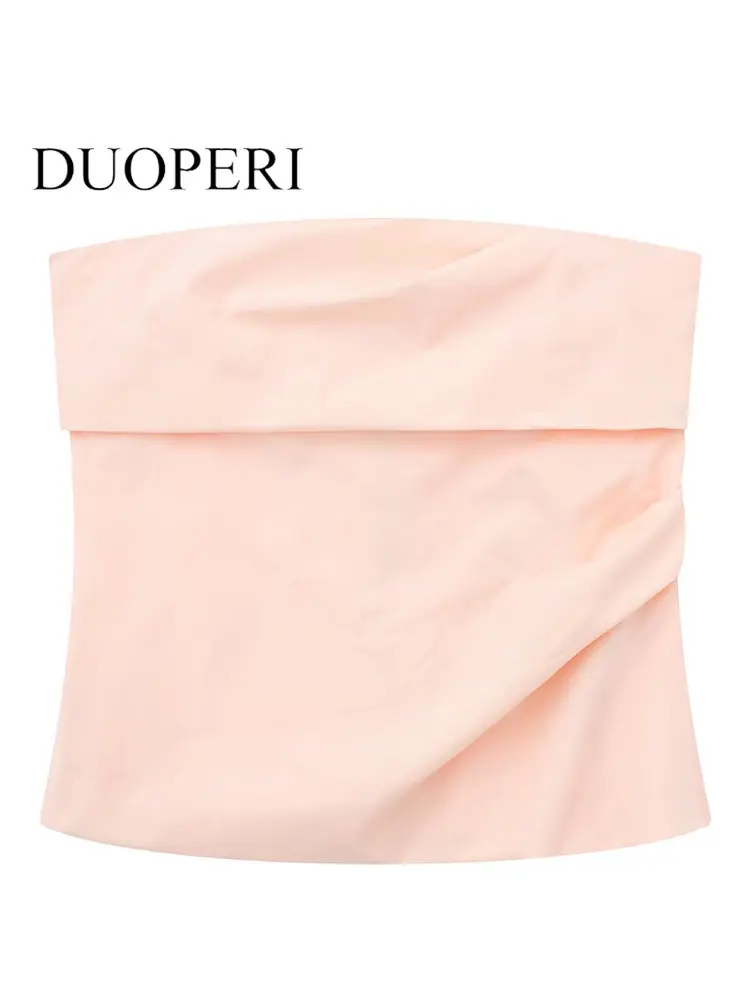 

Модные женские розовые плиссированные укороченные топы DUOPERI на молнии с открытой спиной, винтажные женские шикарные топы без бретелек, Женский корсет