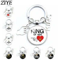 her king his queen keychain queen king alloy charm glass cabochon pendant key chain keyrings women men fashion statement jewelry