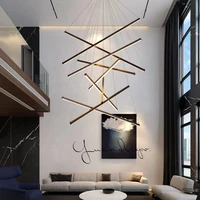 modern stair chandelier black duplex spiral staircase hollow living room hall creative personality long led aluminum line lamp