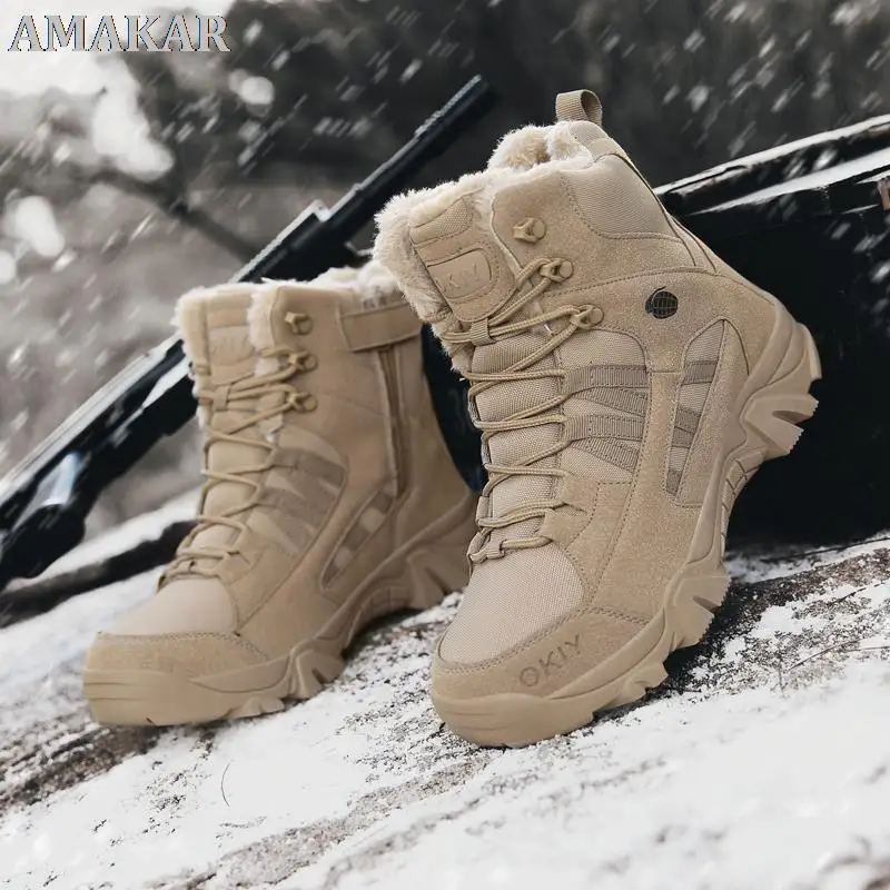 

Men Military Boot Combat Mens Ankle Boot Tactical Big Size 46 Warm Fur Army Boot Male Shoes Work Safety Shoes Motocycle Boots