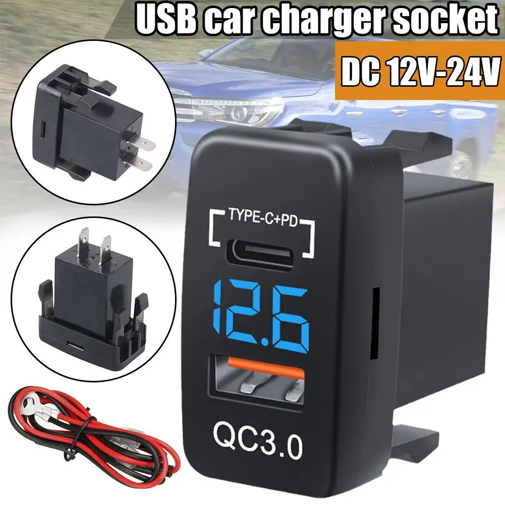 

12V Car Cigarette Lighter Socket Auto Charger QC3.0 PD Dual USB 33x23mm 40x22mm Outlet Special Use for Toyota USB Port Sock Q8A0