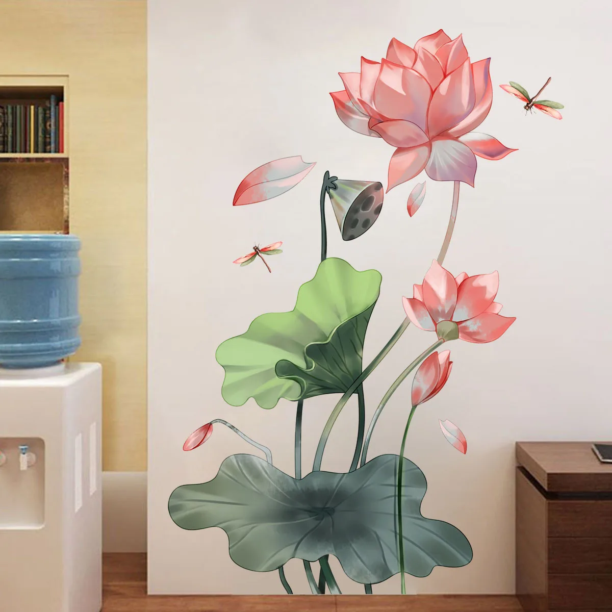 

Lotus Dragonfly Wall Stickers Living Room Wall Background Bedroom Decoration Wallpaper Home Decor