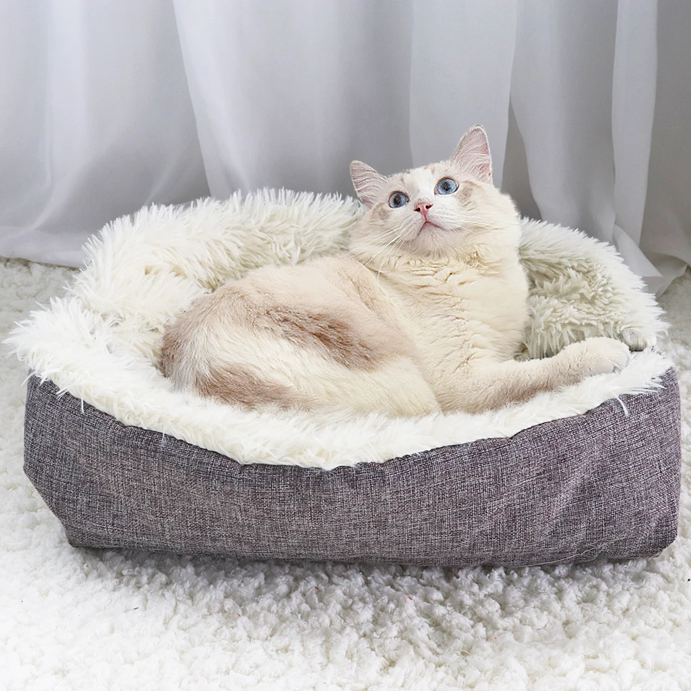 

Warm Cat Bed House Pet Puppy Cat Sofa Beds Soft Nest Kennel Winter Dog Cat Cushion Mat Indoor Cats Products Pets Cama de Gato