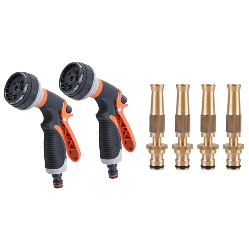 

2 Pcs Garden Hose Nozzle, 8 Adjustable Hose & 4 Pcs Brass Adjustable Copper Straight Connector Spray Nozzle