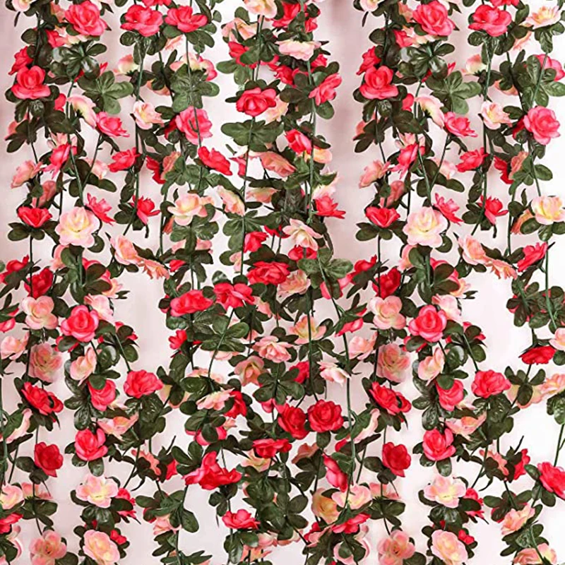 

250cm Long Silk White Rose Garland Hanging Artificial Flowers Wedding Home Room Christmas Decoration Fake Ivy Vine