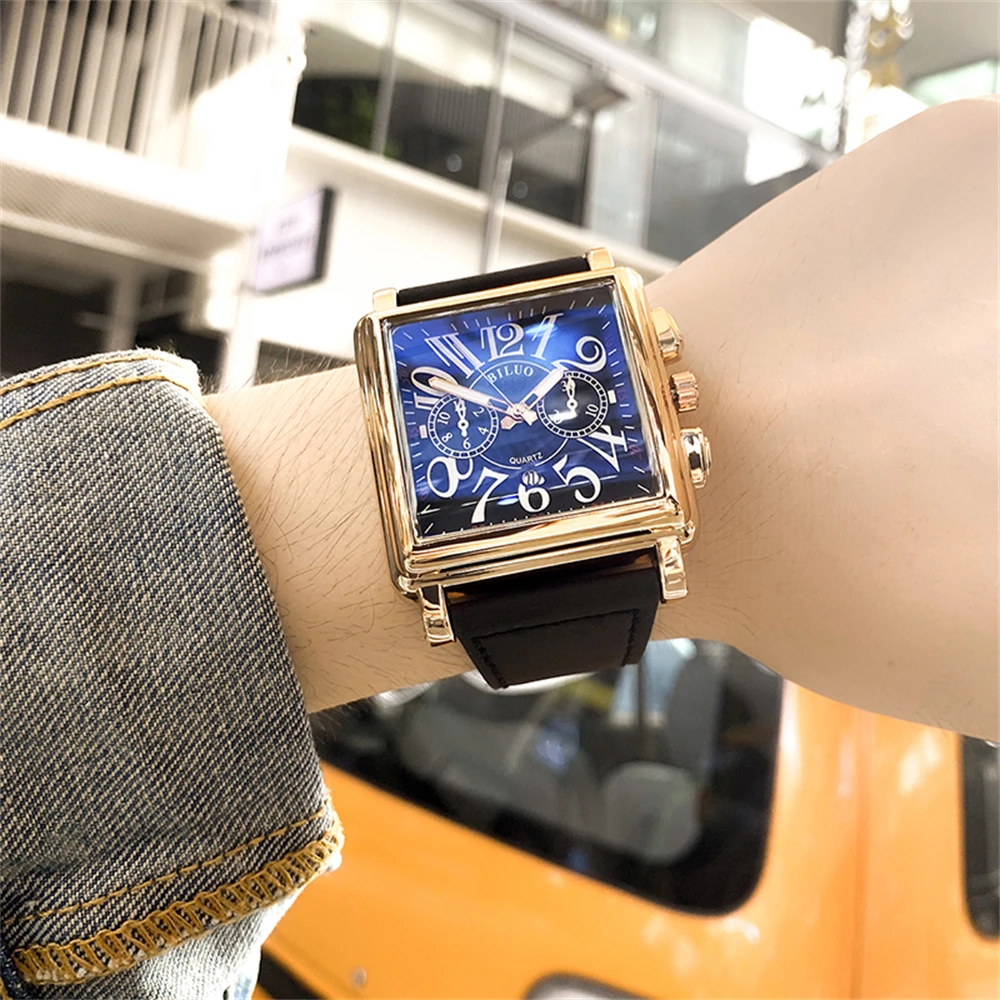 Часы наручные мужские кварцевые с квадратным большим циферблатом роскошные