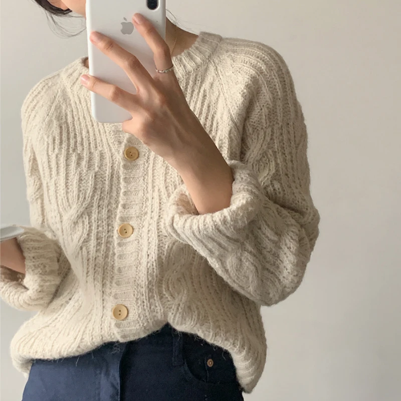 

Korean Fashion Knitted Cardigan Women Sweater O Neck Autumn 2022 Tops Femme Casual Loose New Warm Winter Women Clothes 24016
