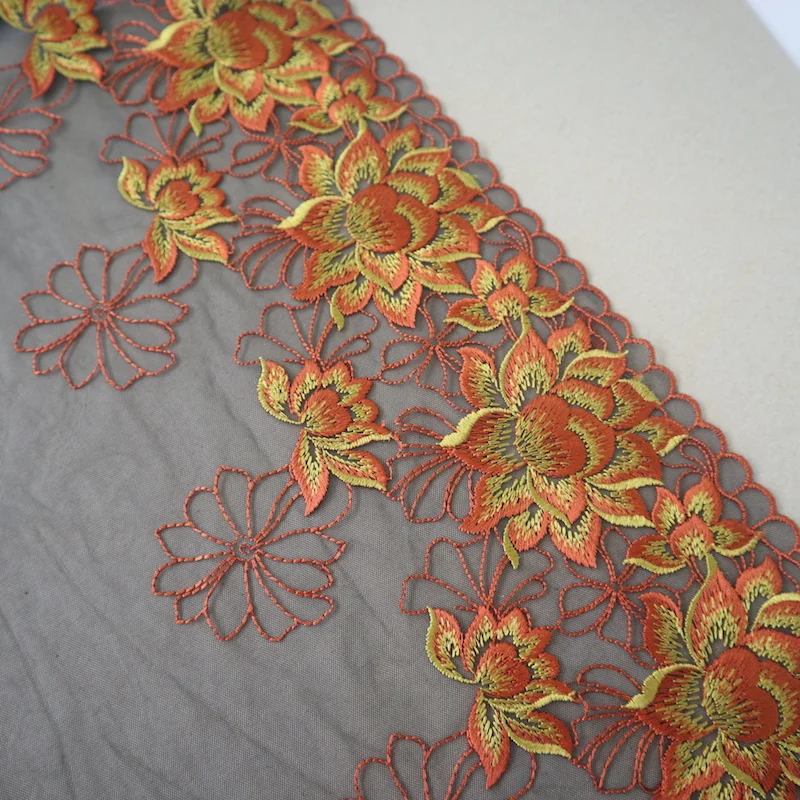 Оранжевые вышитые тюлевые кружева 24 Ярда аксессуары для шитья сделай сам