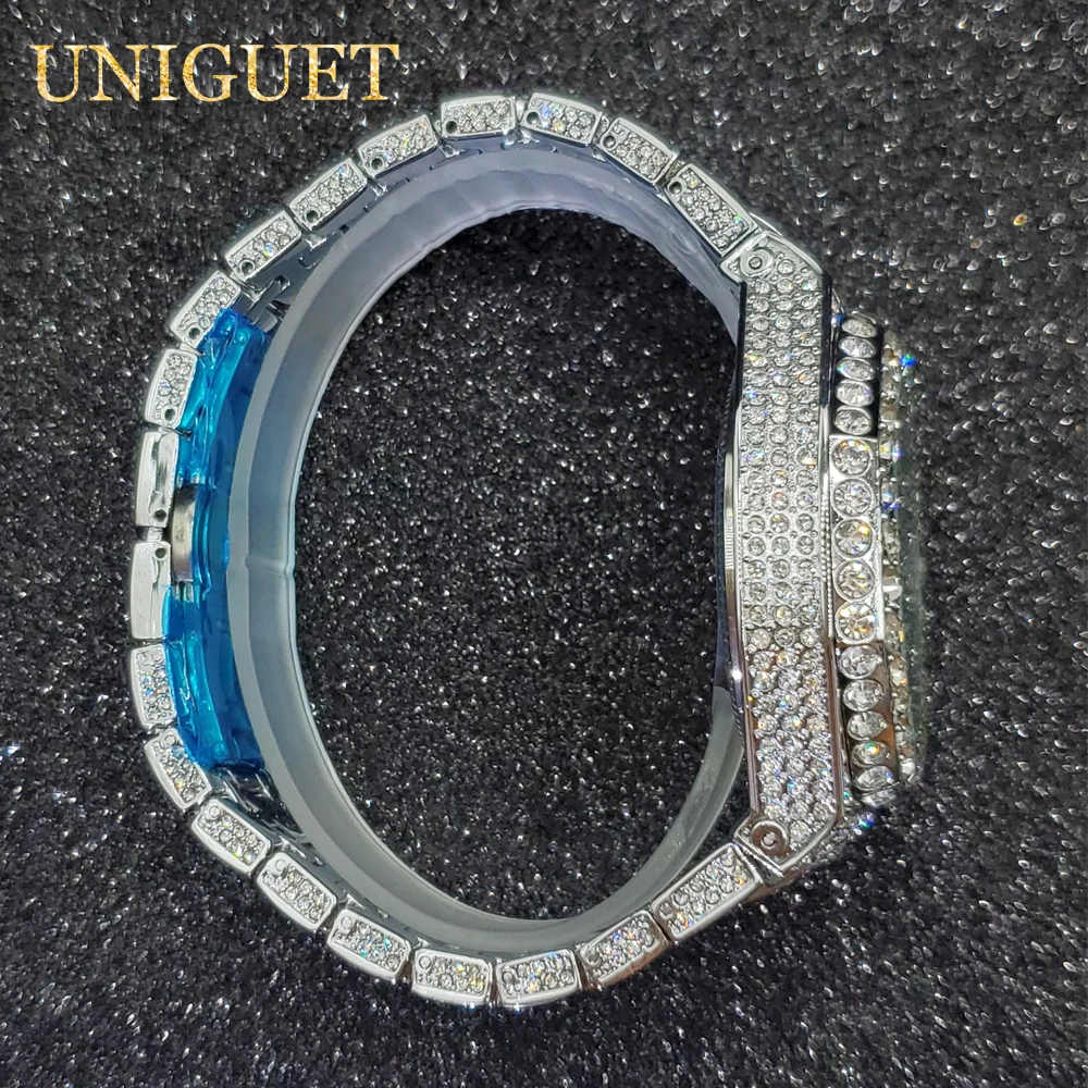 Кварцевые наручные часы Золото CZ Diamond Charm Iced Out Яркие цирконовые камни 42 мм