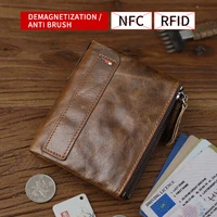 genuine leather men wallet double zipper male slim wallet portomonee card slot coin purse money bag portable card holder pocket