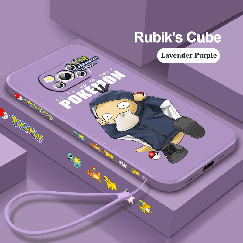 

Pokemon Psyduck Squirtle Art Liquid Left Rope For Xiaomi Mi Poco M5s M5 X5 X4 X3 M4 M3 F4 F3 GT C55 C50 Pro NFC 5G Phone Case