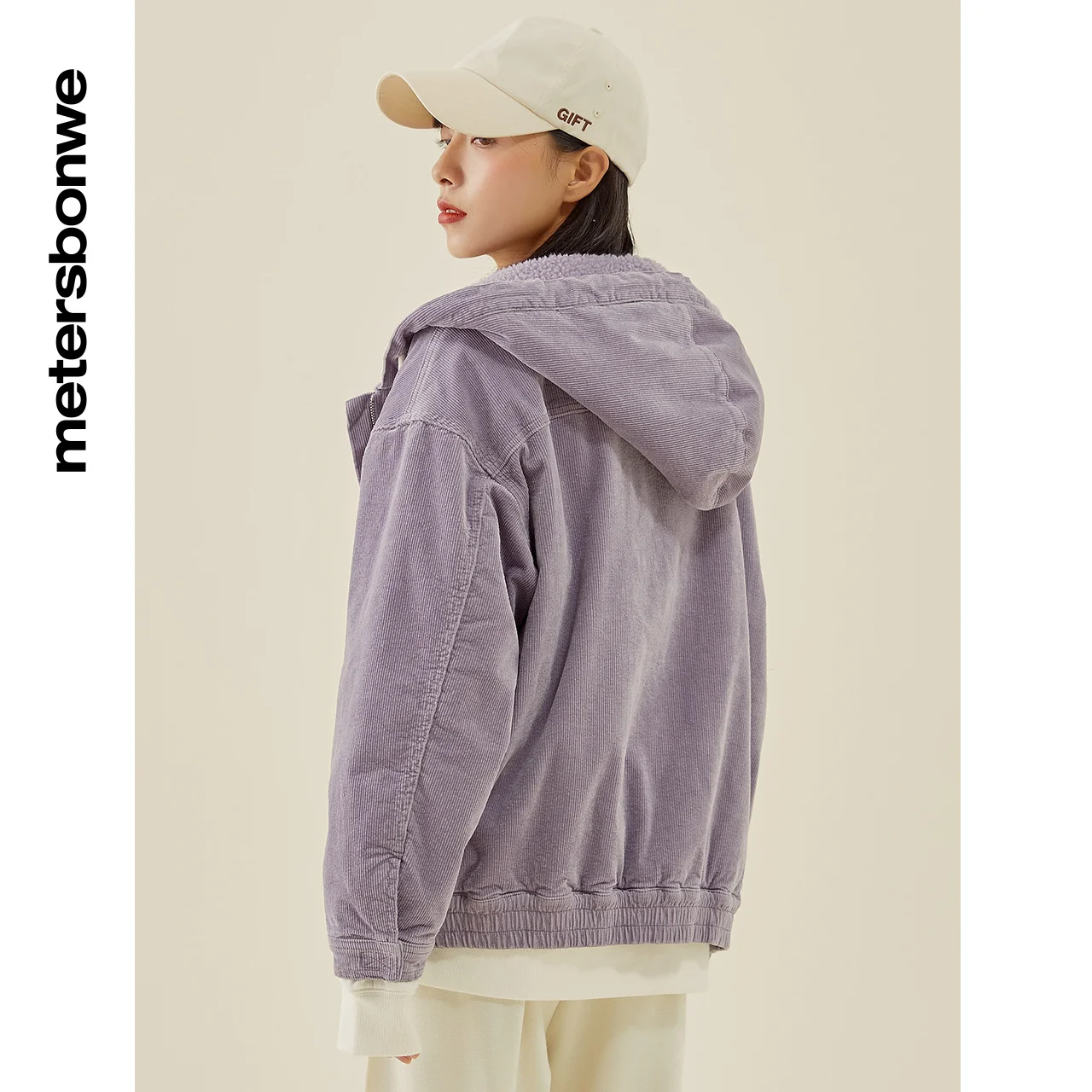 Metersbonwe Women's Casual Woven Corduroy Coats Winter Casual Hooded Cotton-Padded Jacket Female Warm Short Loose  Denim Jackets