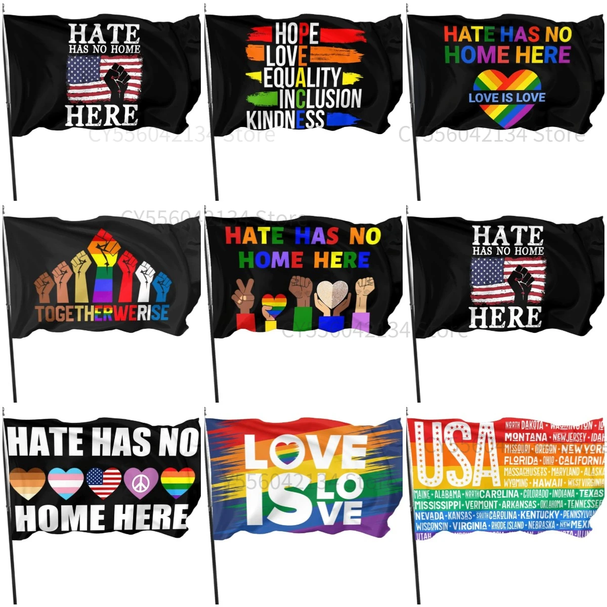 

Hate Has No Home Here Flag Indoor Outdoor Decoration Banner With Brass Grommets Vivid Color And Uv Fade Resistant 3x5 Foot Flags