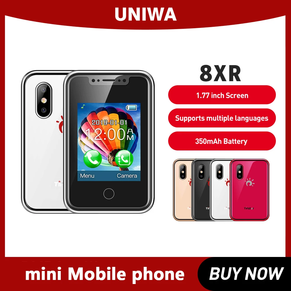 

UNIWA 8XR mini Mobile phone 2G GSM Feature Phone 1.77 inch touch screen MTK6261D 350mAh Supports multiple languages