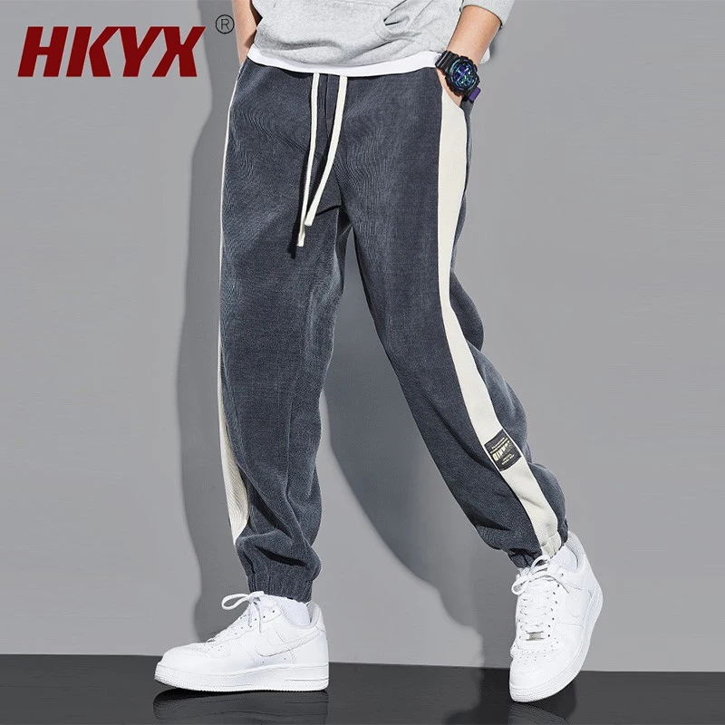 Spring Autumn Outdoors  Man Corduroy Contrast Color Pants Colors Casual Loose  Thick Trousers Elastic Cord  Sweatpants