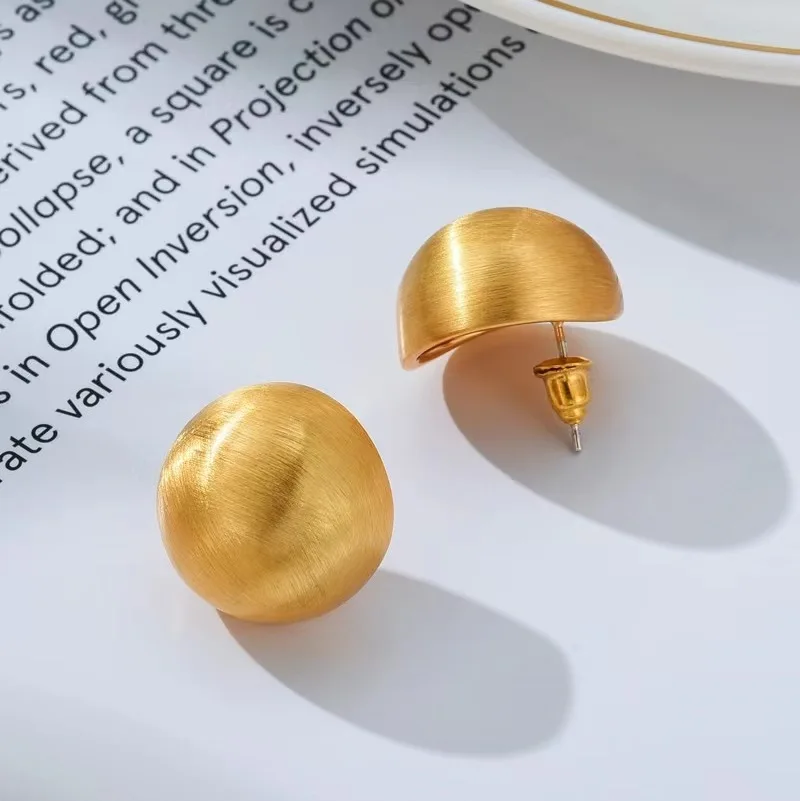 

Fashion Frosted Gold Semi-Ball Stud Earring for Women Vintage Earrings Metal Gold Big and Small Different Size Earring Wholesale
